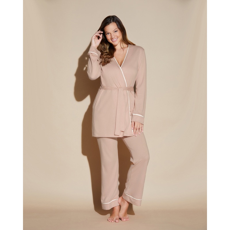 Pyjama 3 Pices Curvy Avec Peignoir Camel/Moon Ivory P