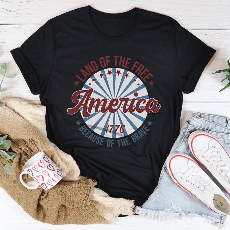 America Land Of The Free Because Of The Brave 1776 Tee Black Heather S