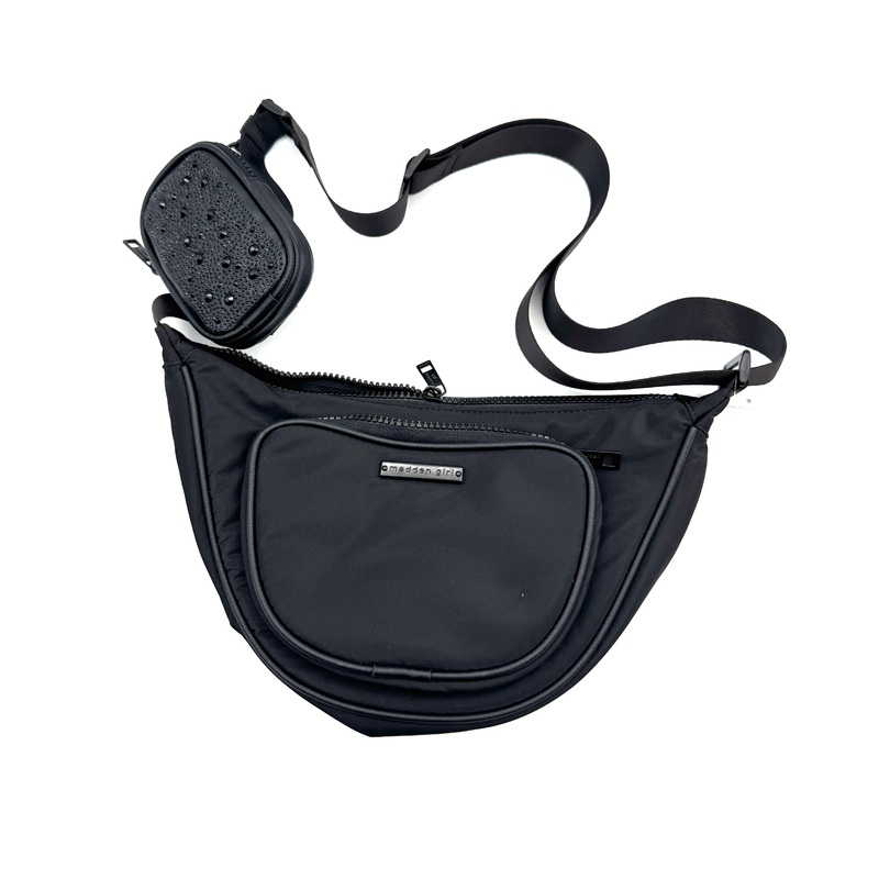 Black Crossbody with Rhinestone Zip Pouch