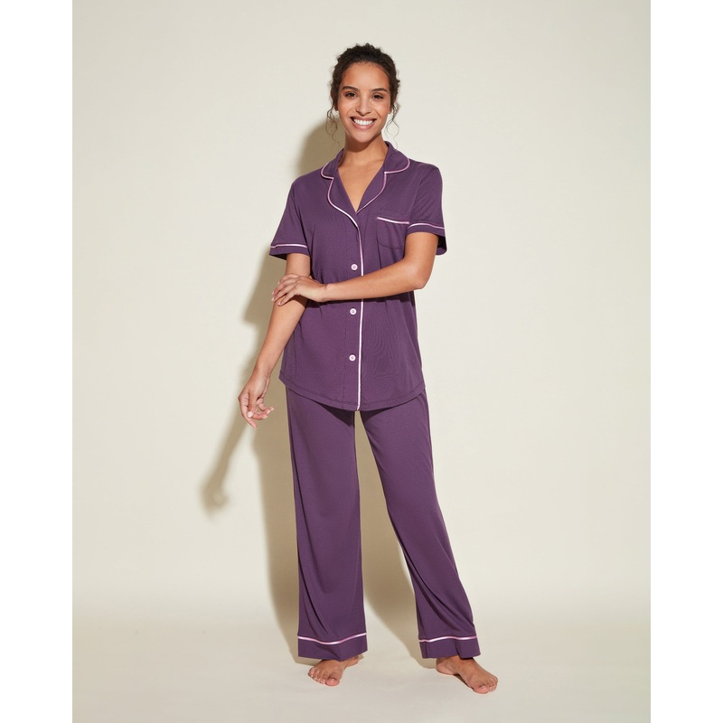 Short Sleeve Top & Pant Pajama Set Zaadi Purple/Neela Flower XS