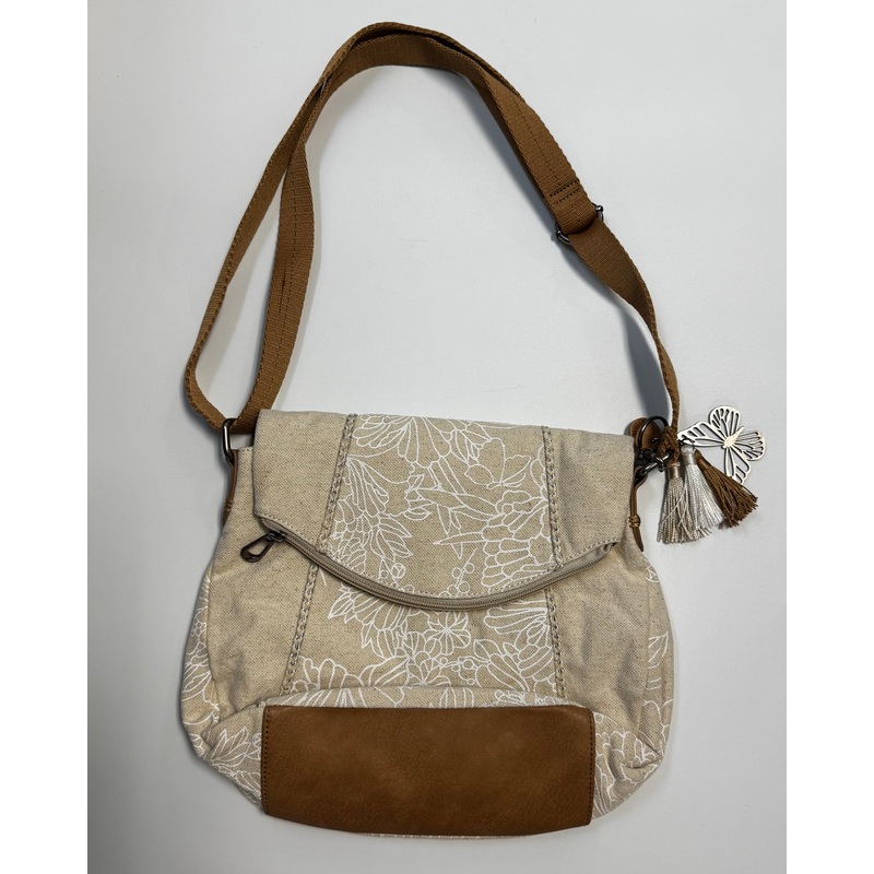 Beige And Blue Flower Pattern Crossbody Bag