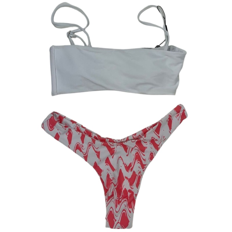 Pink and White Abstract Bikini-  Small