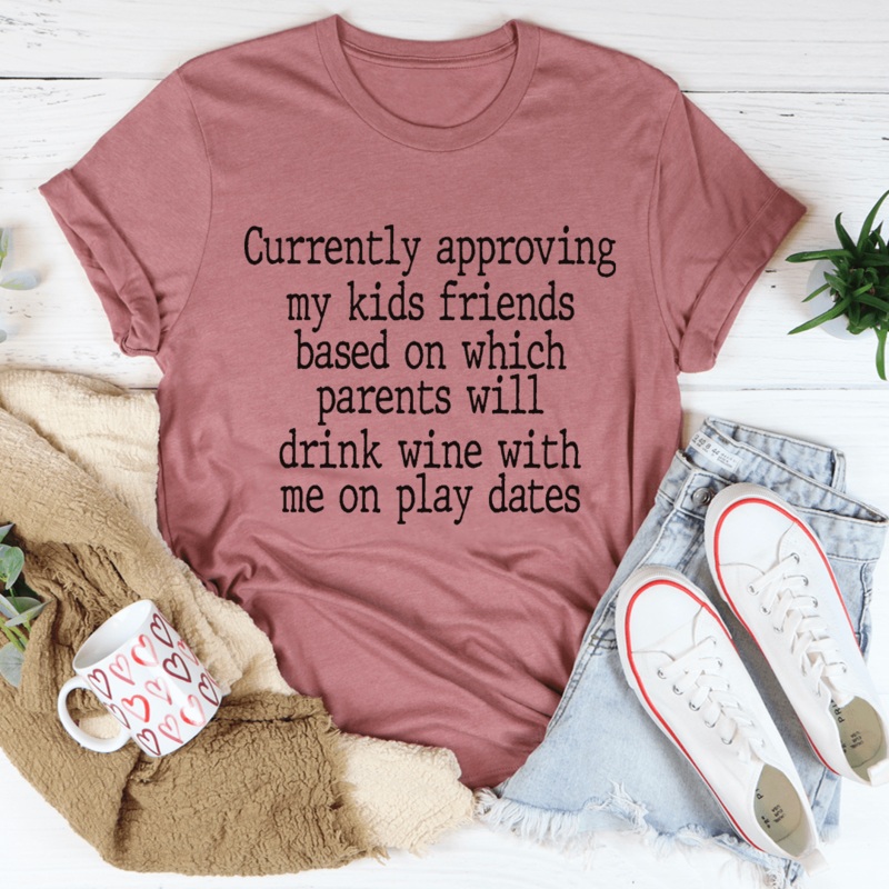 Wine Play Dates Tee Mauve S