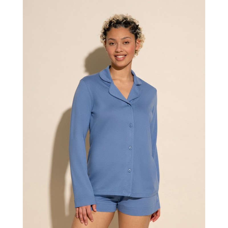 Conjunto De Pijama Con Camisa De Manga Larga Y Pantalones Cortos Luzerne Blue/Luzerne Blue XS