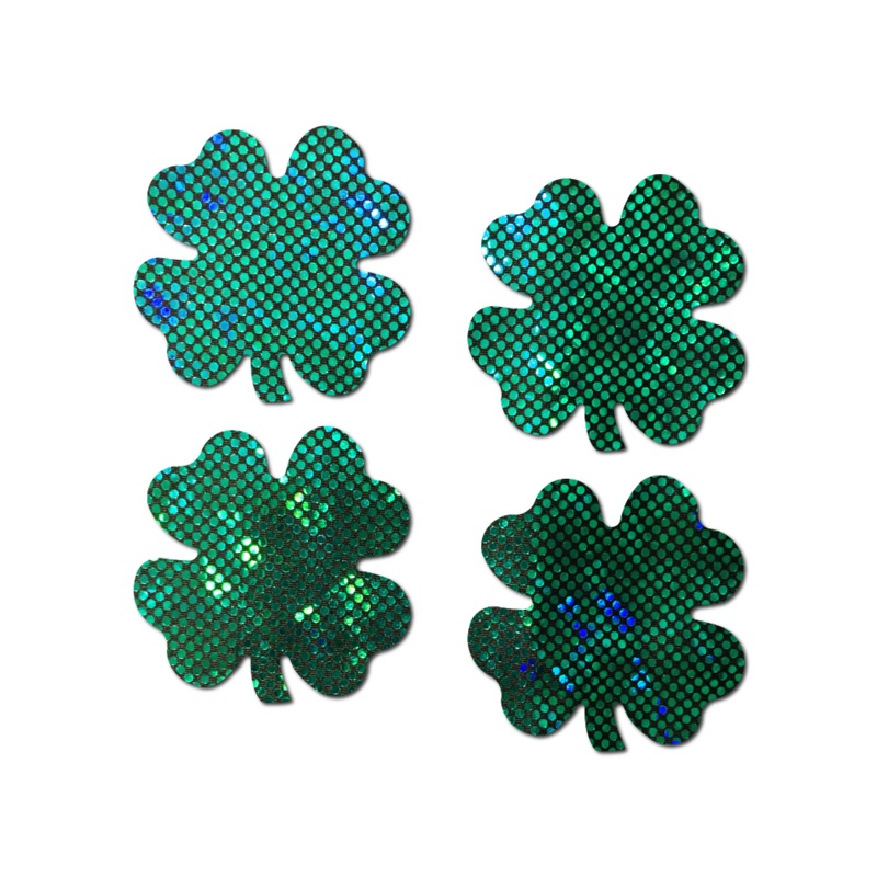 Petites: Two-Pair Small Shattered Glass Disco Ball Glittery Green St Patrick’s Clover Nipple Pasties by Pastease Green