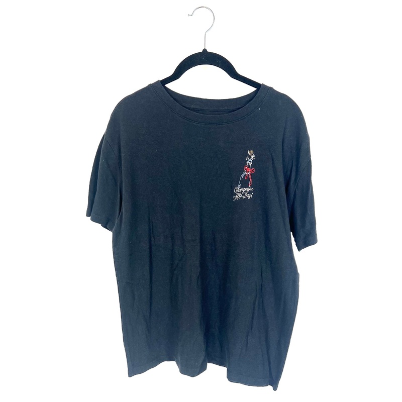 “Champagne All Day” Embroidered Black Tee – Size 4/6
