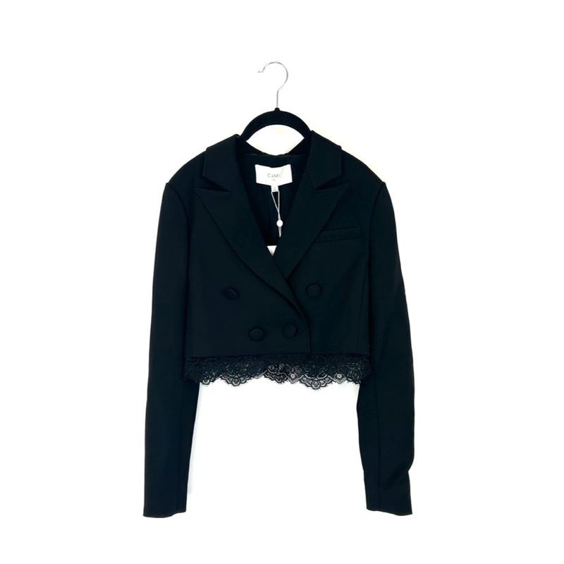 Cropped Black Lace Trim Blazer – Small