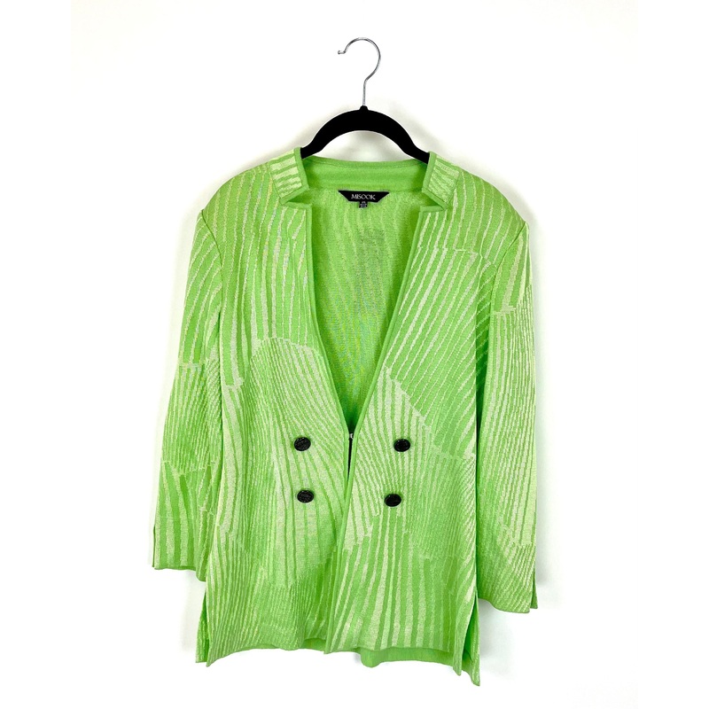 Green Abstract Printed Crop Sleeve Cardigan – Size 2/4