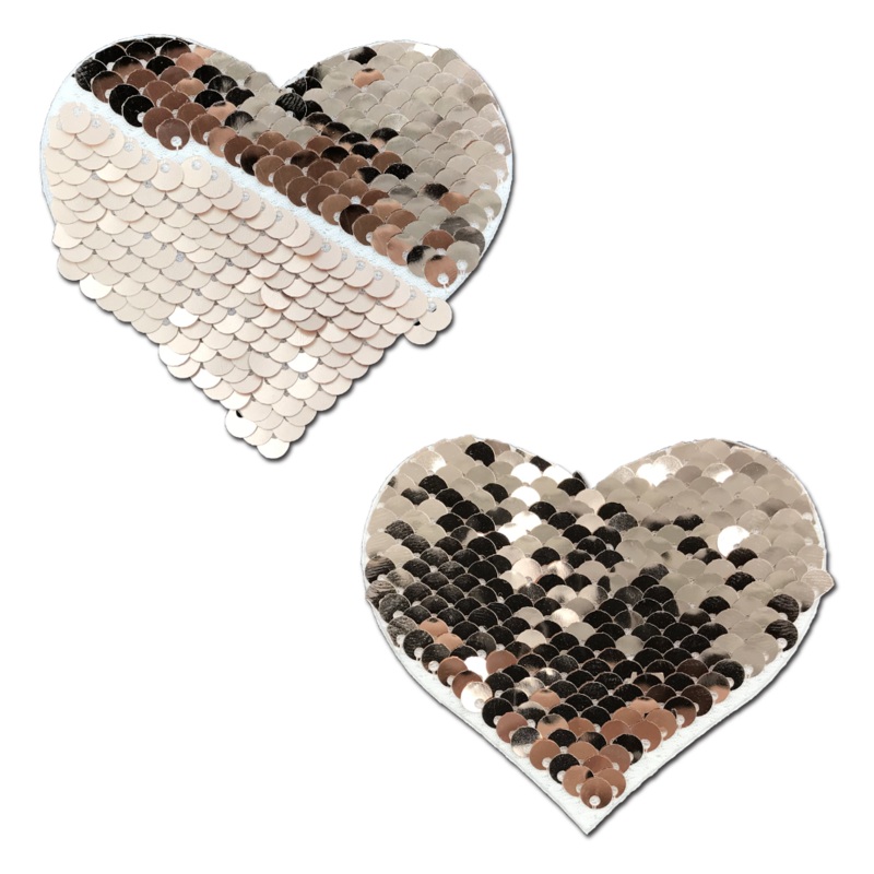 Love: Rose Gold Shiny & Matte Flip Sequin Heart Nipple Pasties by Pastease Gold