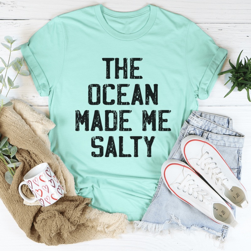 The Ocean Made Me Salty Tee Heather Mint S