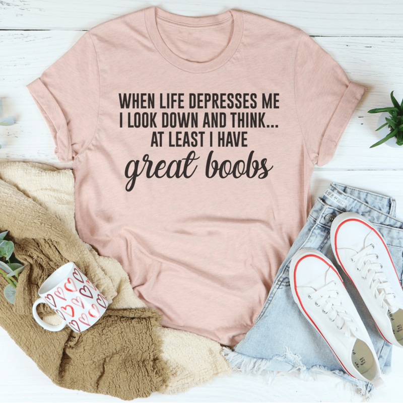 When Life Depresses Me I Look Down Tee Black Heather S
