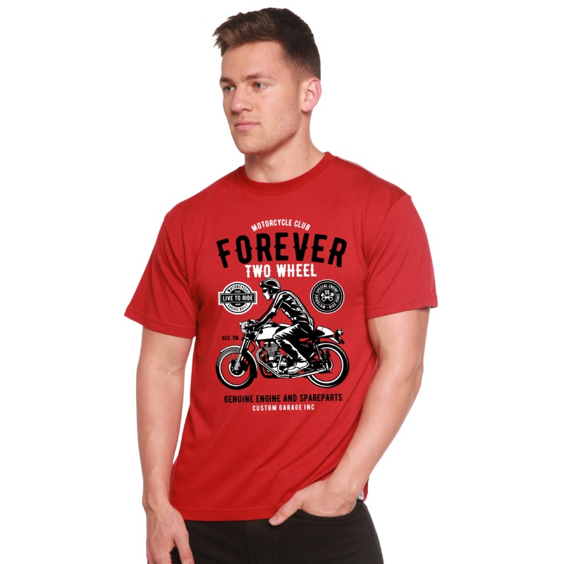 Forever Two Wheel Men’s Bamboo Viscose/Organic Cotton Short Sleeve Graphic T-Shirt Medium Black