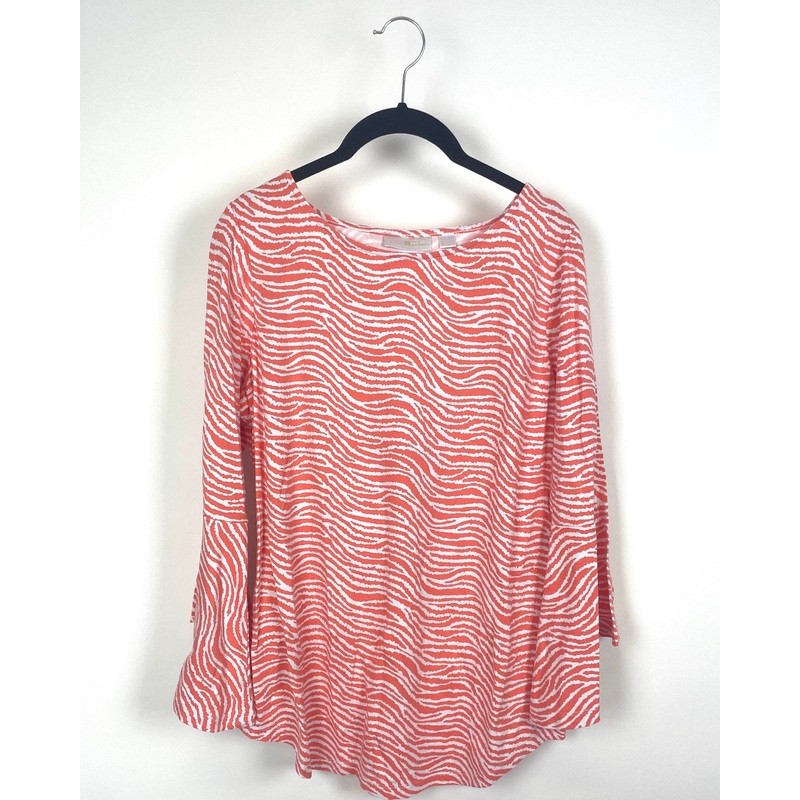 Orange Flared Long Sleeve Abstract Top – Small/Medium