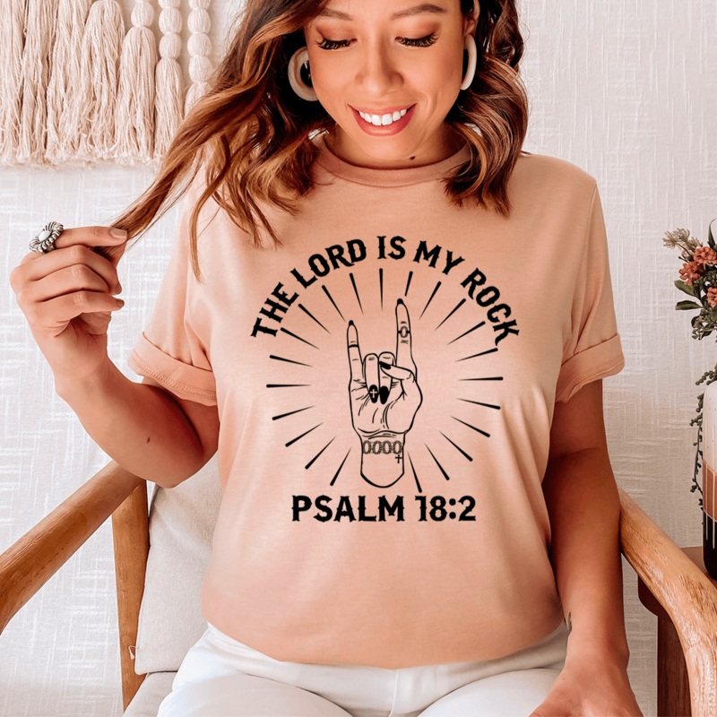 The Lord Is My Rock Tee Heather Prism Peach S