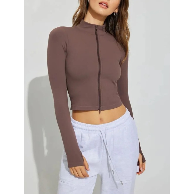Zip Up Long Sleeve Active Outerwear Chocolate S