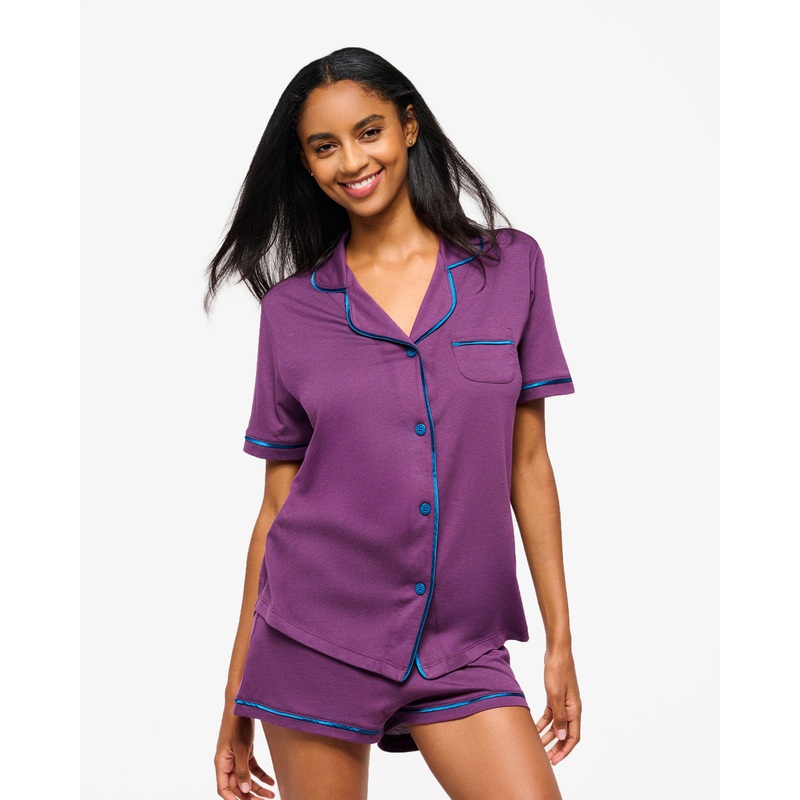 Short Sleeve Top & Boxer Pajama Set Grappa/Mirtillo XS