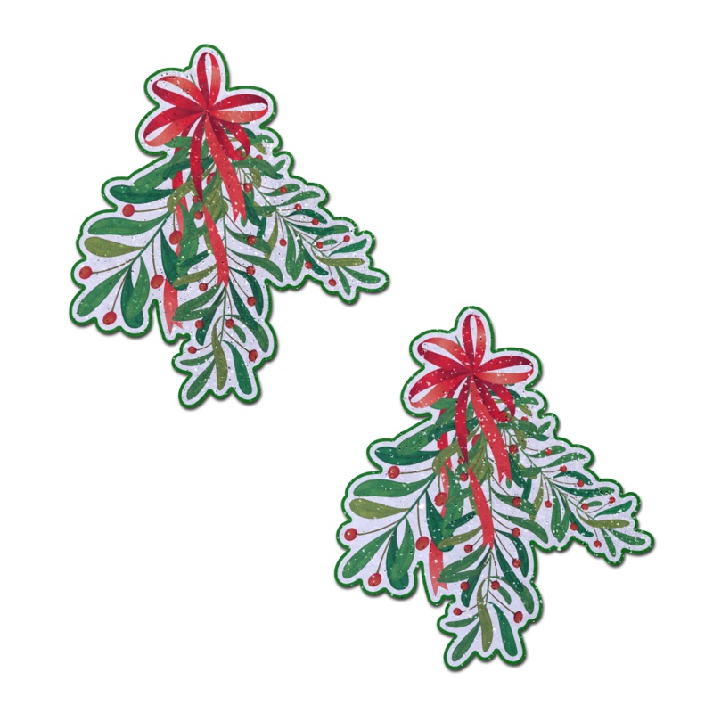 Christmas Winter Mistletoe with Red Bow Kissing Nipple Pasties by Pastease