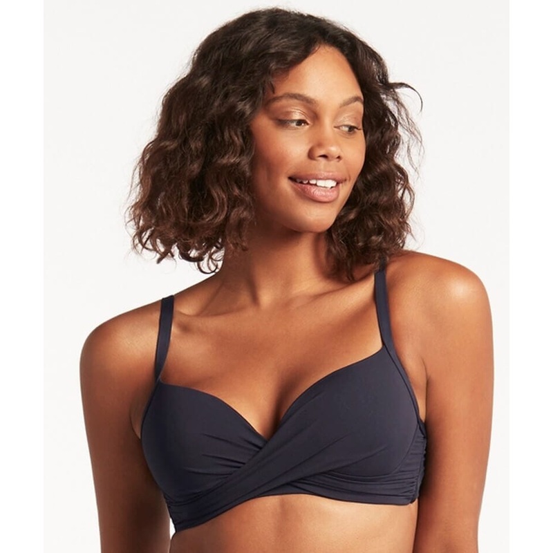 Sea Level Eco Essentials Cross Front Moulded Underwire Bikini Top – Night Sky 4