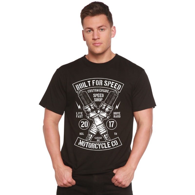 Built For Speed Men’s Bamboo Viscose/Organic Cotton Short Sleeve Graphic T-Shirt Medium Black