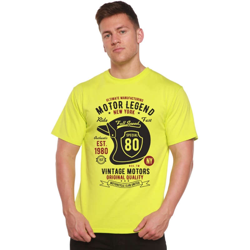 Motor Legend Helmet Men’s Bamboo Viscose/Organic Cotton Short Sleeve Graphic T-Shirt Medium Black