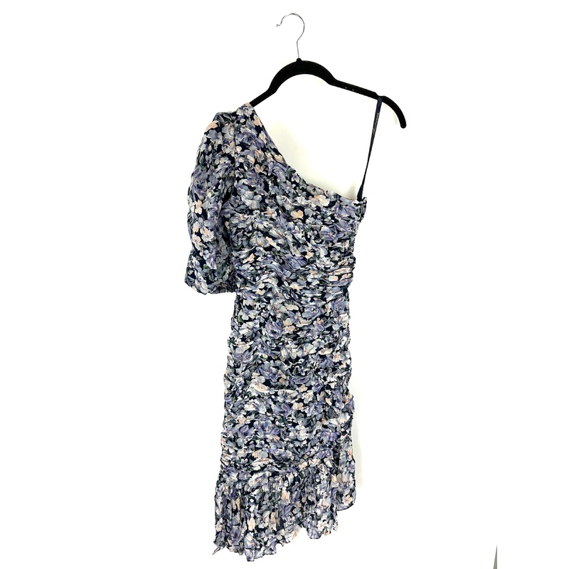 Blue Floral One-Shoulder Dress – Size 0/2