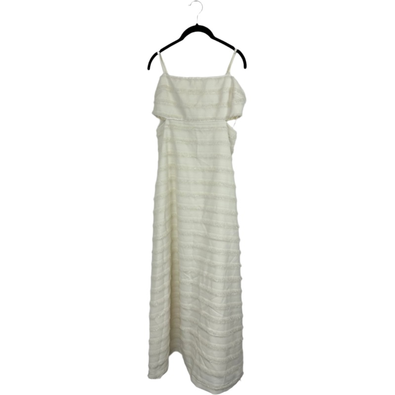 Cream Texture Fringe Striped Dress- Small