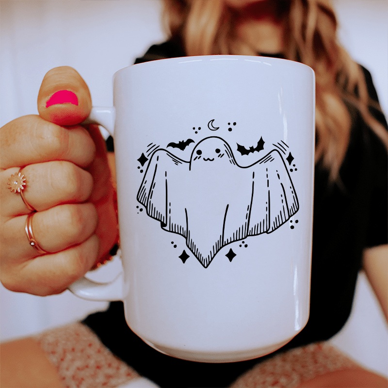 Cute Little Ghost Ceramic Mug 15 oz White One Size