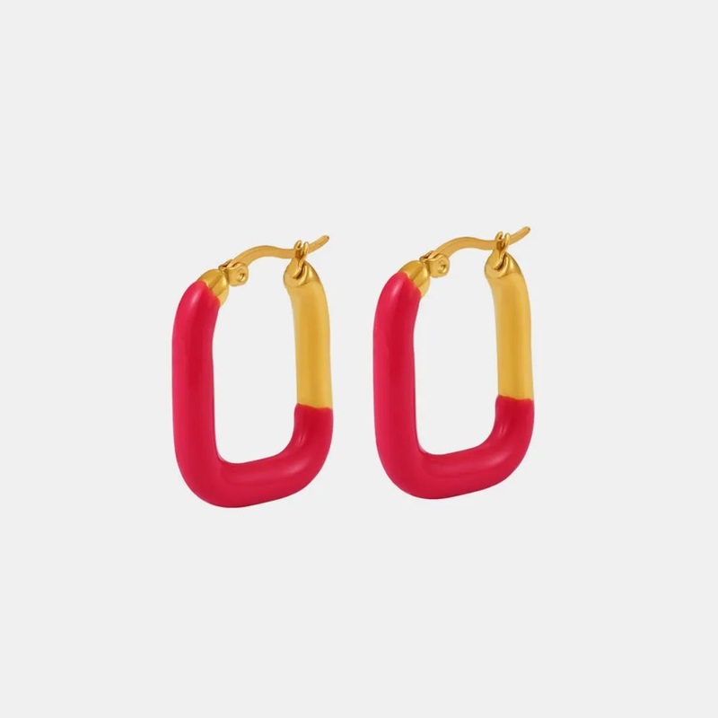 Stainless Steel Drip Oil Contrast Earring Hot Pink/Gold One Size