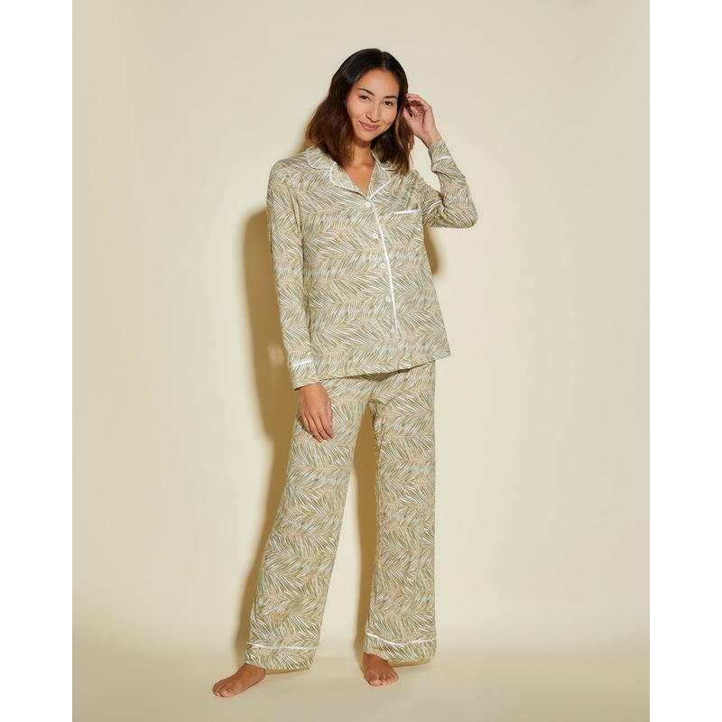 Pigiama Petite Con Top A Maniche Lunghe E Pantaloni Palm Aloe/White PS