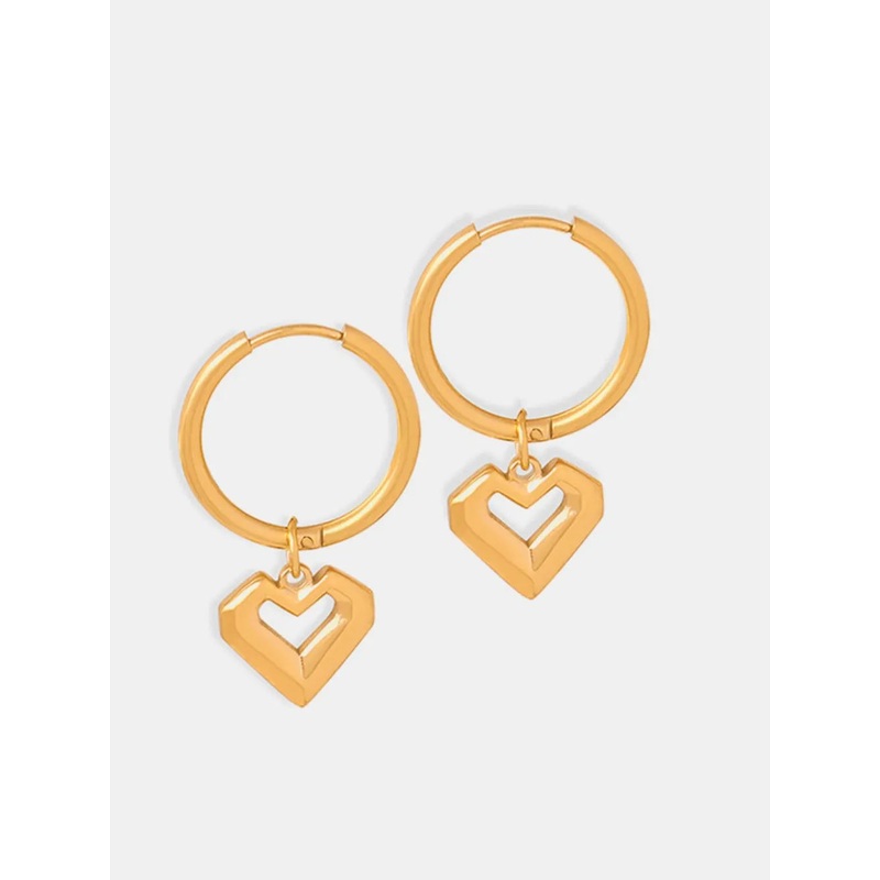 Heart Shape Lapis Lazuli Dangle Earrings Gold One Size