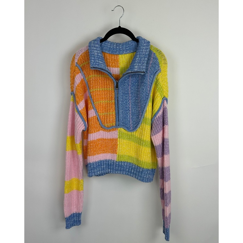 Multicolor Quarter Zip Sweater- Small