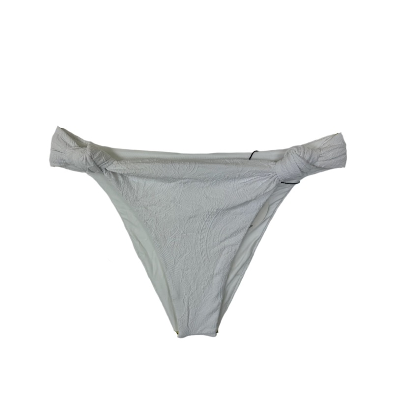 White Embossed Knotted Cheeky Bikini Bottom – M, L, XL, XXL Medium (Size 2/4)