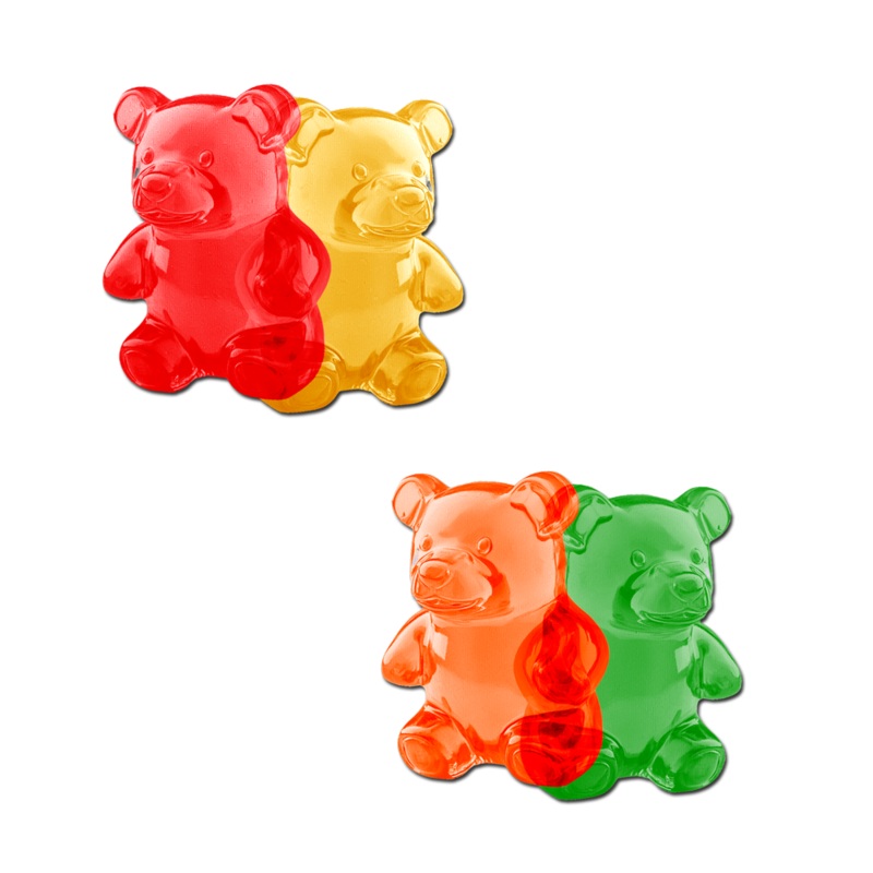 Gummy Bear Breast Pasties in Red, Yellow, Orange & Green by Pastease