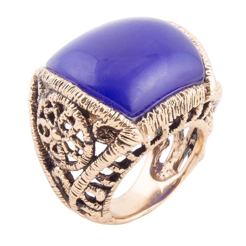 Lace Blue Agate Golden Statement Ring 7