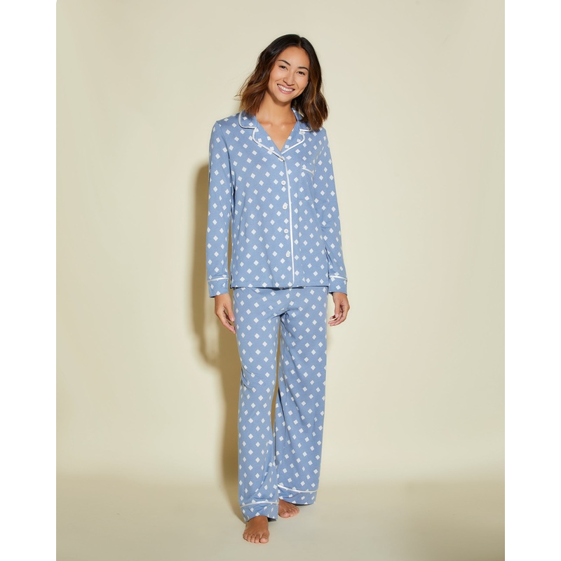Pigiama Petite Con Top A Maniche Lunghe E Pantaloni Diamond Blue Diamond/White PS