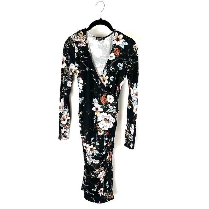Long Sleeve Black Floral Print Dress – Extra Extra Small, Extra Small and Small Extra Extra Small (Size 0)