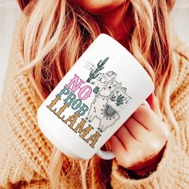 No Prob Llama Ceramic Mug 15 oz White One Size