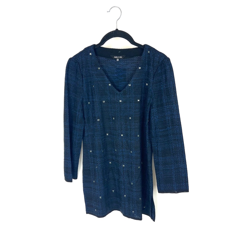 Muted Blue and Black Knit Shirt With Black Studs – Size 2-4