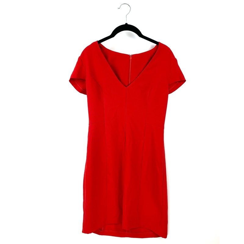Red Deep V-Neckline Dress – Small