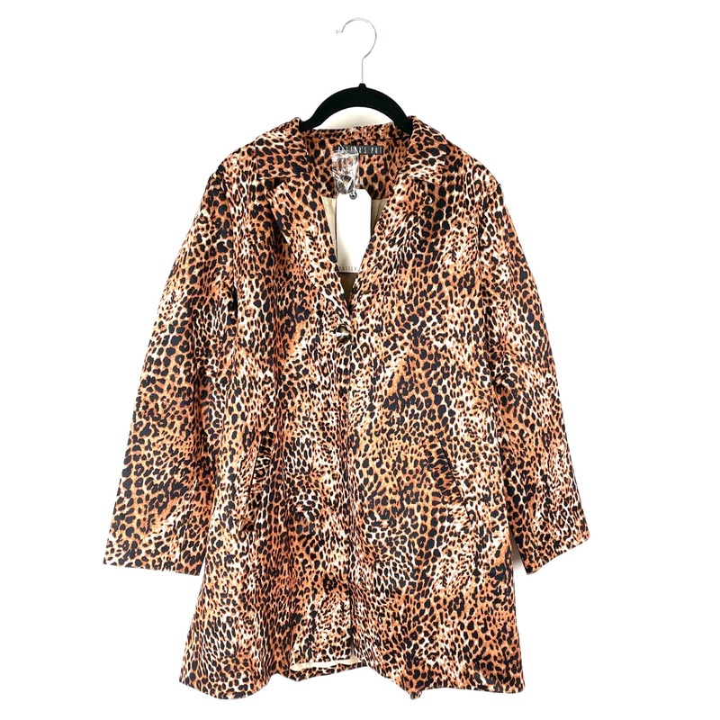 Brown Cheetah Print Trench Coat With Cropped Sleeves – Extra Small And Small XS