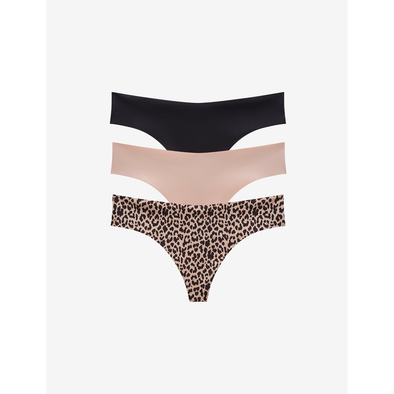 Zero Edge No-Show Thong – 3 Pack black-taupe-leopard XS