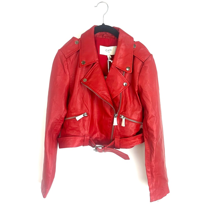 Red Cropped Leather Jacket – Size 000/00