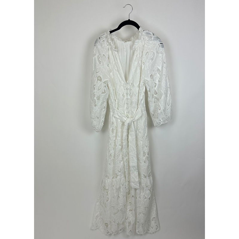 White Lace Long Sleeve Buttoned Dress – Size 4