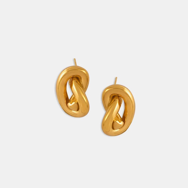 Titanium Steel Knot Stud Earrings Gold One Size