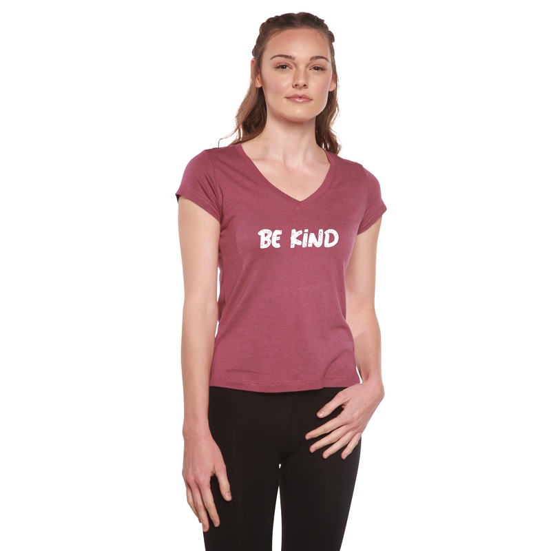Be Kind Printed Women’s Bamboo Viscose/Cotton V-Neck Cap Sleeve T-Shirt Medium Black