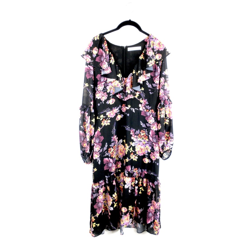 Floral Long Sleeve Midi Dress – Small Small