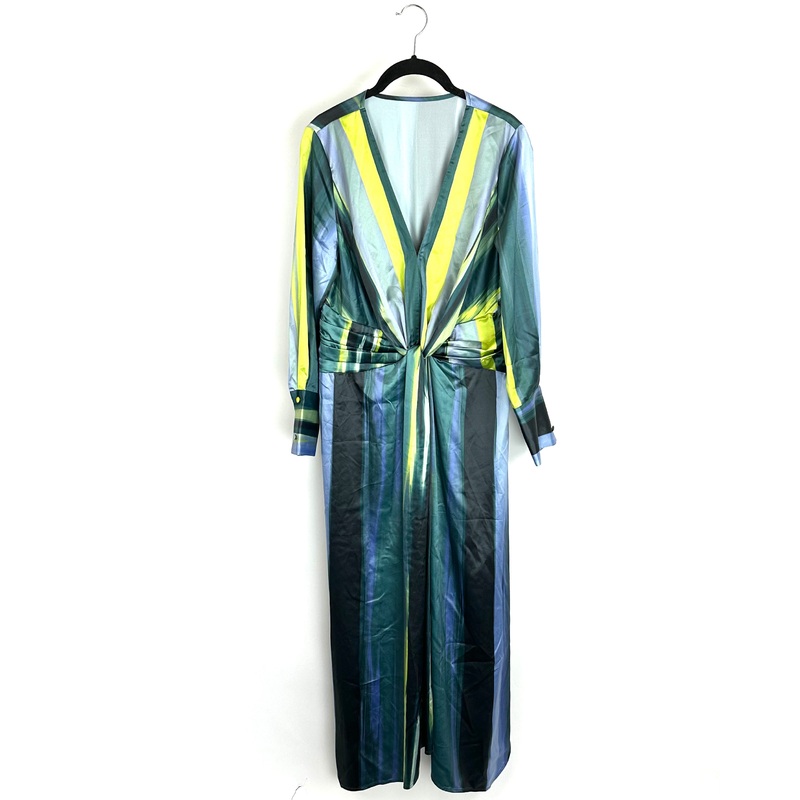 Green Multicolor V-Neck Dress – Medium