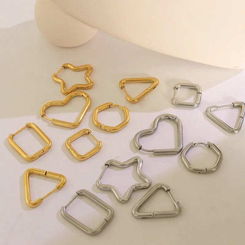 Titanium Steel Geometric Huggie Earrings Gold Sharp Triangle One Size