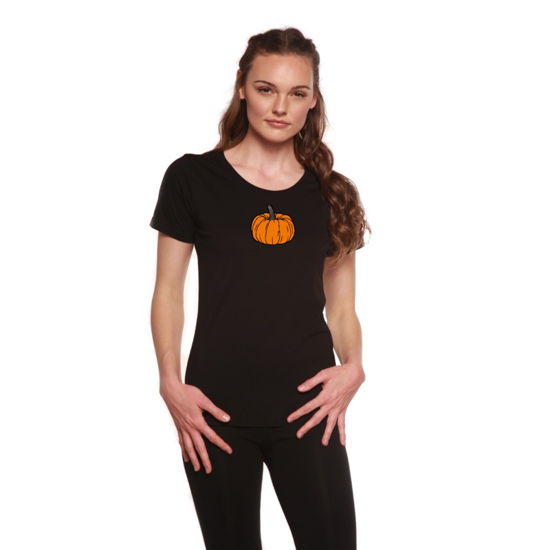 Pumpkin Women’s Bamboo/Cotton Short Sleeve Scoop Neck Printed T-Shirt Medium Black