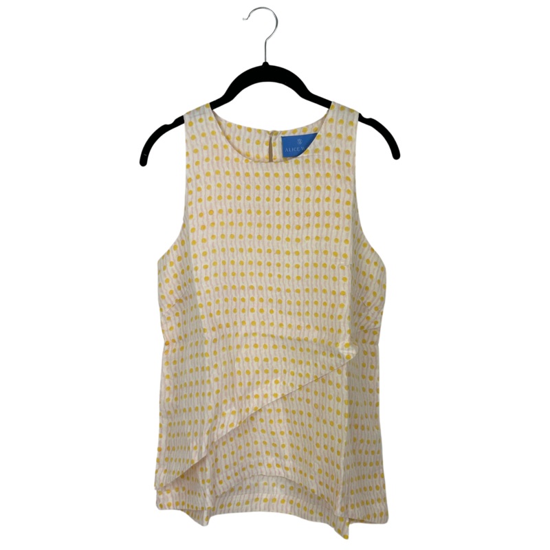 Yellow, Pink and White Geo Print Linen Top With Faux Pearl Button – Size 0-16 Extra Small (Size 0-2)
